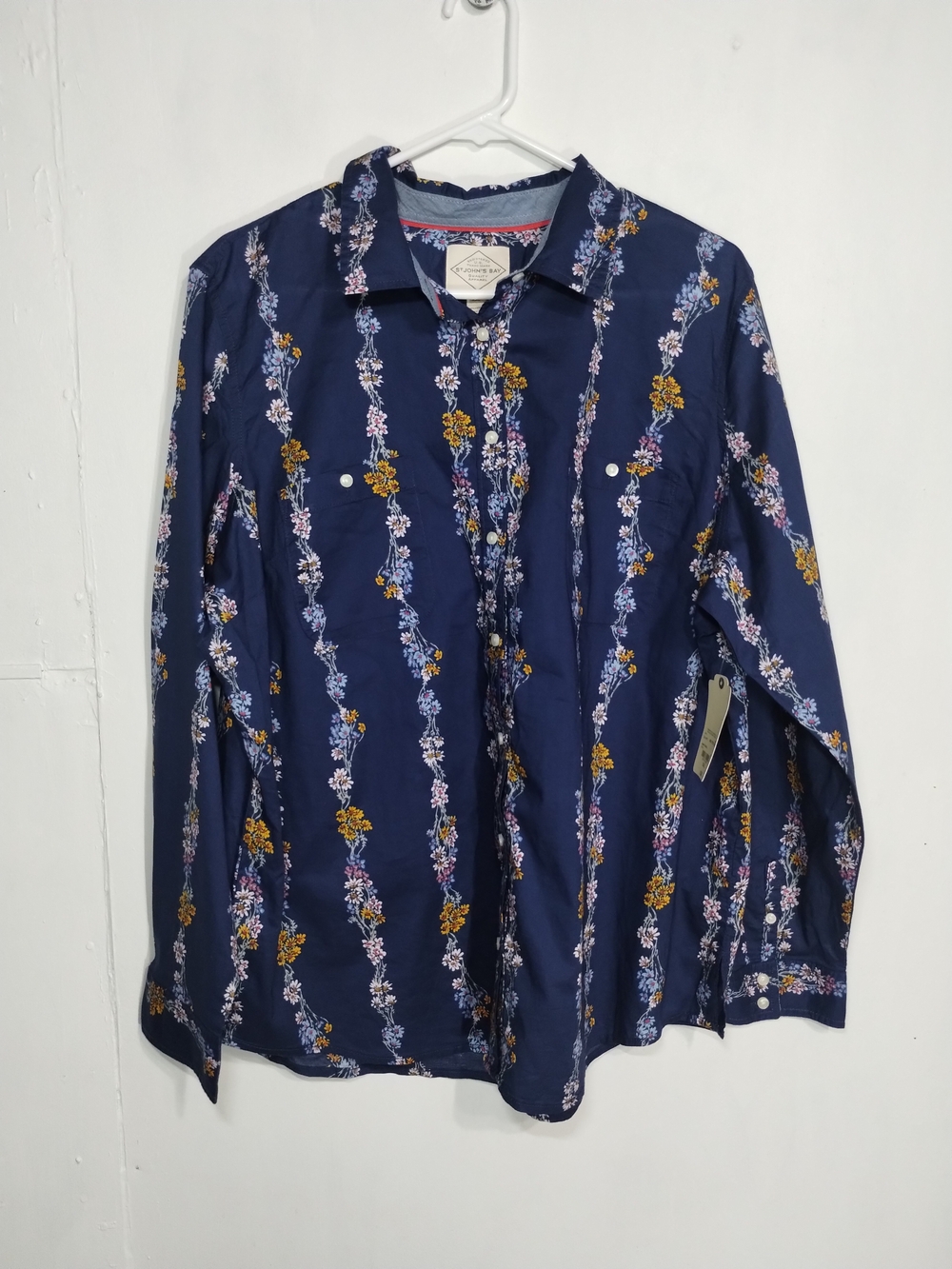 St. John's Bay Navy Floral Stripe Button-Down Shirt